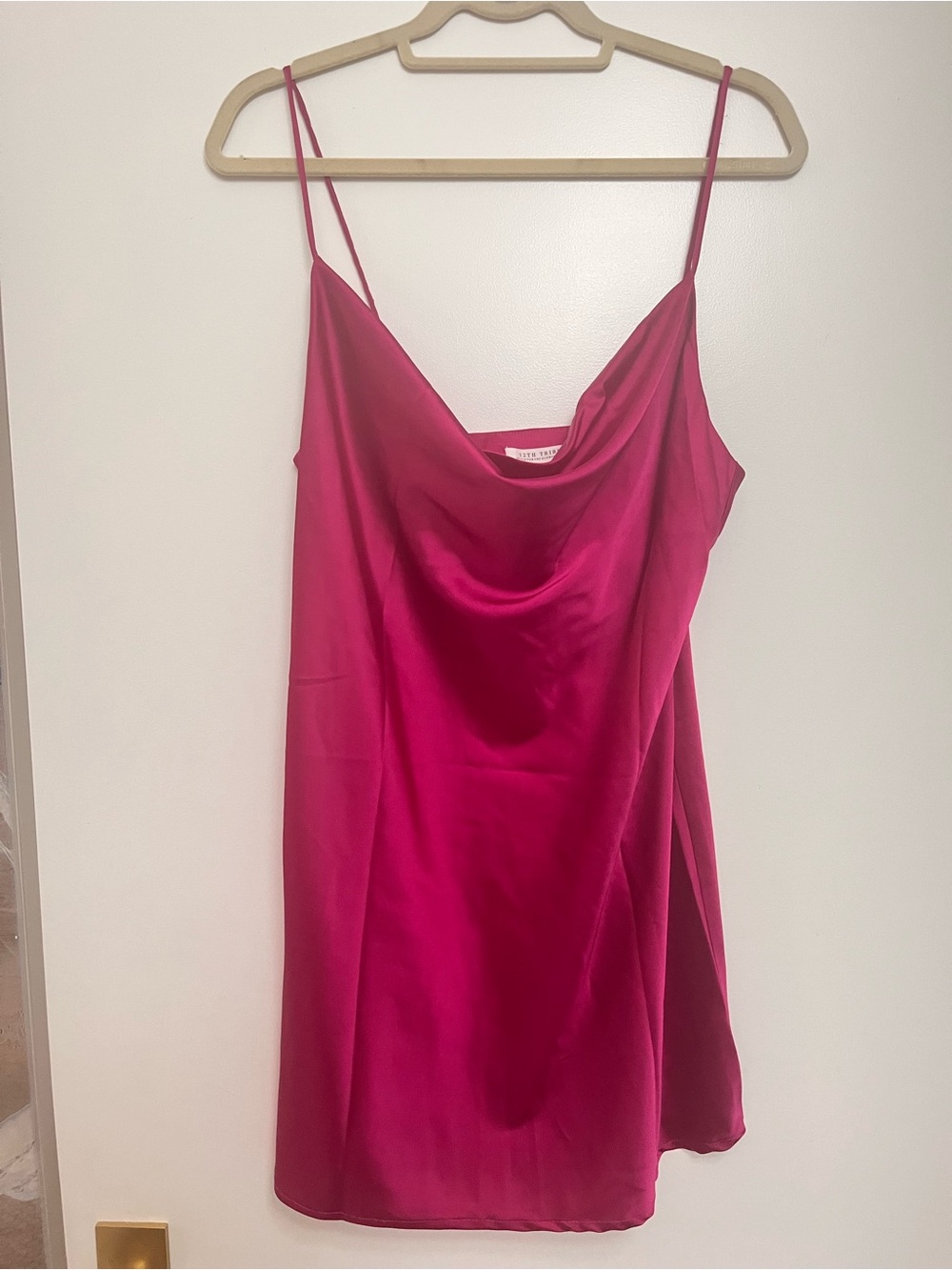 12th Tribe Fuchsia Satin Cowl Neck Slip Dress